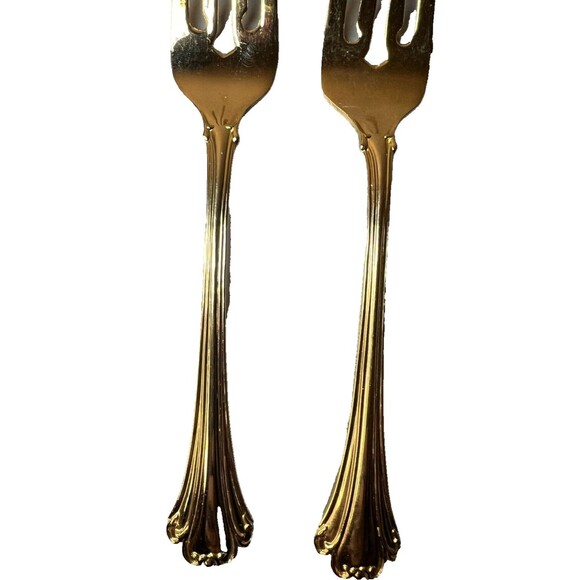 FB Rogers Golden Plated Electroplate American Chipendale 4 Forks Salad - Picture 5 of 15
